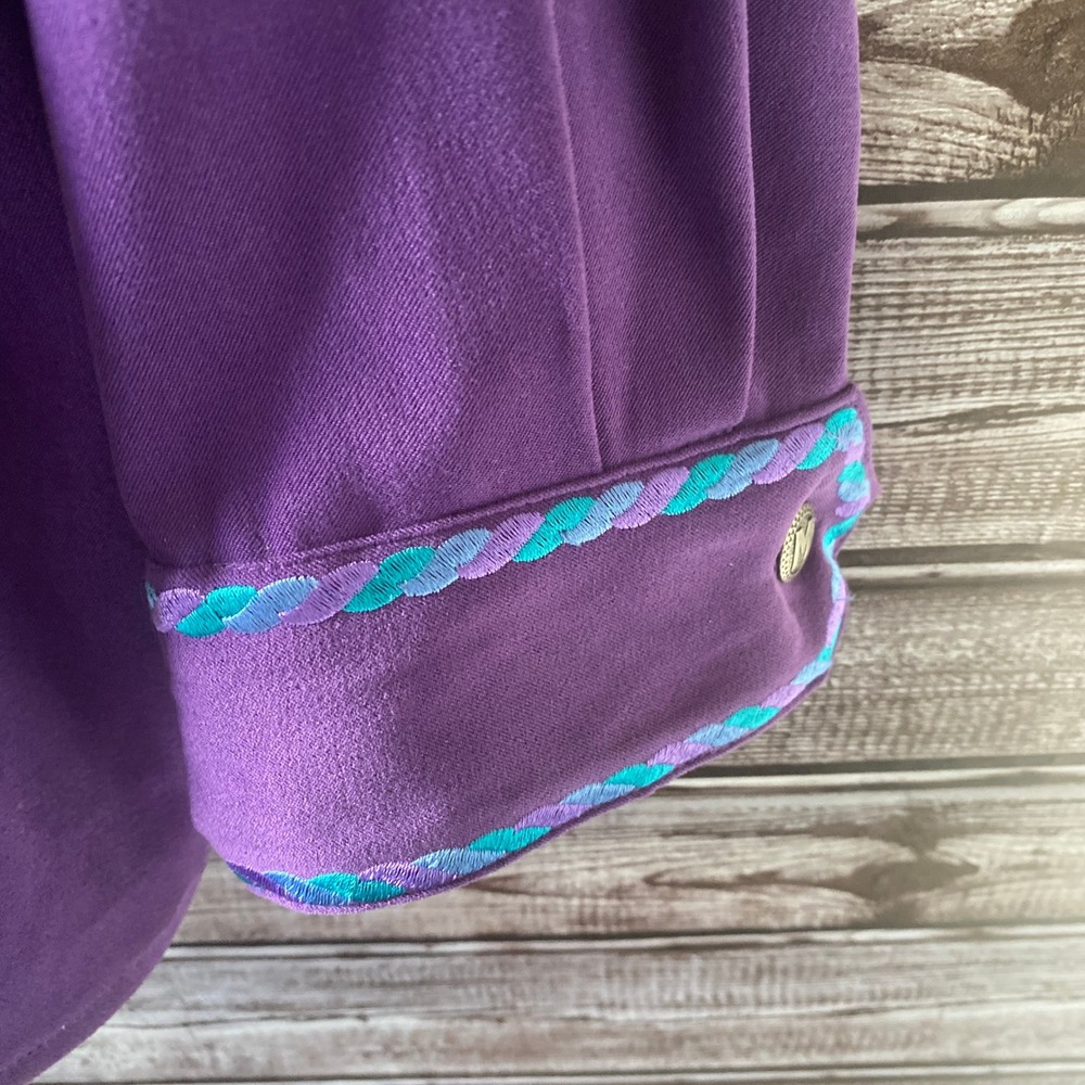 Bob Mackie Women's Long-Sleeved Button-Down Top Size XL Faux-Suede Embroidered - Picture 5 of 7